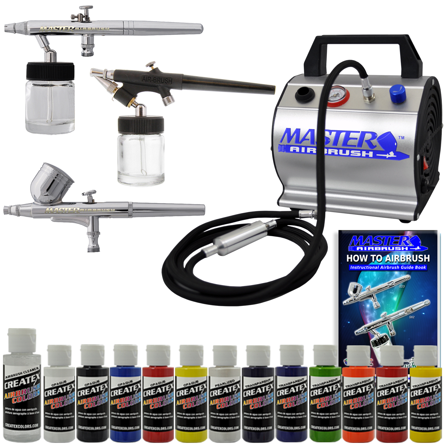 Pro 3 Airbrush System Kit Air Compressor 12 Color Paint Set Hobby Art eBay
